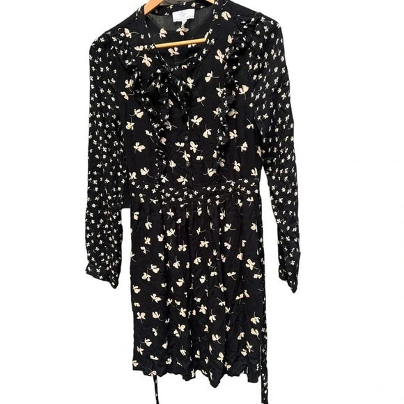 Patrons of Peace long sleeve black floral Tie front Dress floral whimsy Goth S - Picture 1 of 15